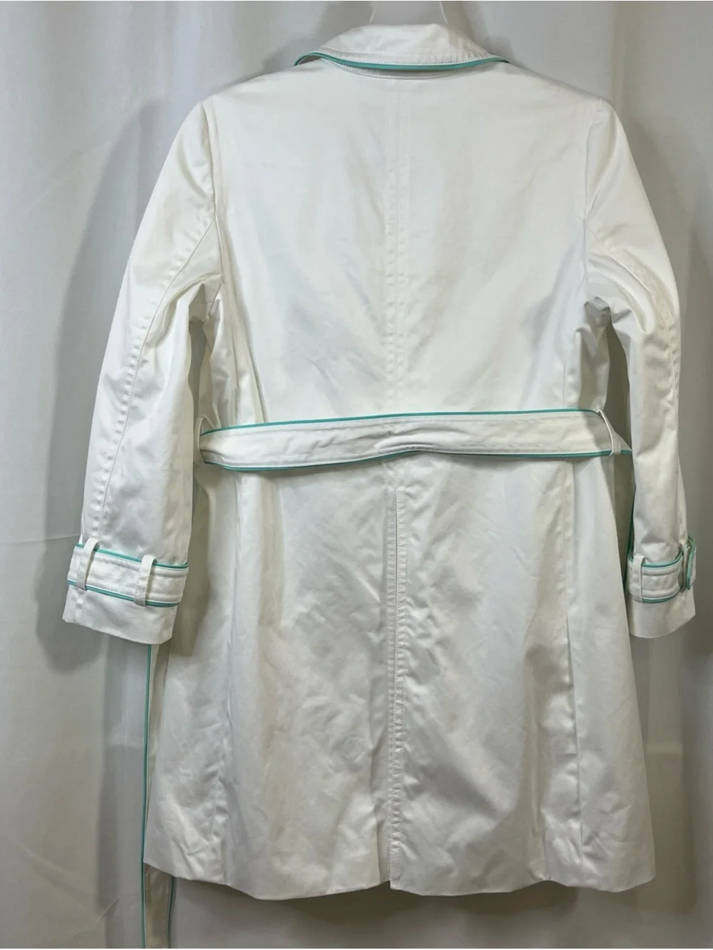 COACH White Signature Canvas Double-Breasted Piping Trench Coat belt Large VTG
